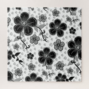 Puzzle Impression florale noire et blanche