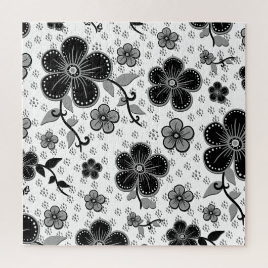 Puzzle Impression florale noire et blanche (Vertical)