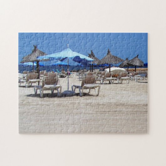 Puzzle Impression plage avec chaises longues, parapluies  (Horizontal)