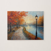 Puzzle Impressionist Autumn River Walk Lamp Posts (Horizontal)
