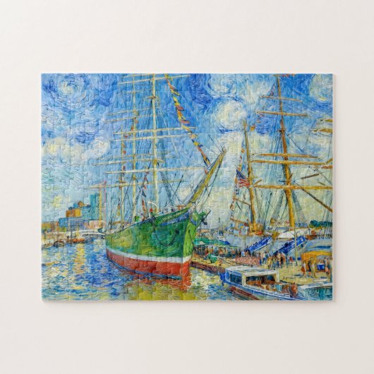 Puzzle Impressionist Tall Ship in Hamburg Harbor with Ref (Horizontal)