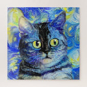 Puzzle Impressionniste Starry Night Tabby Cat Portrait (Vertical)