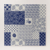 Puzzle Indigo Bleu Beige Floral Patchwork (Horizontal)