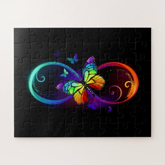 Puzzle Infini vibrant avec papillon arc-en-ciel sur noir (Horizontal)