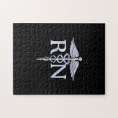 Puzzle Infirmière inscrite RN Silver Caduceus en noir (Horizontal)