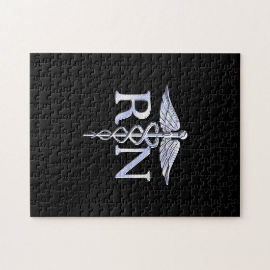 Puzzle Infirmière inscrite RN Silver Caduceus en noir (Horizontal)