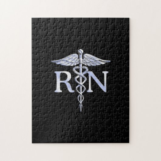 Puzzle Infirmière inscrite RN Silver Caduceus en noir (Vertical)