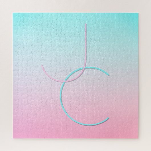 Puzzle Initiales 2 superposées modernes | Turquoise Rose (Vertical)