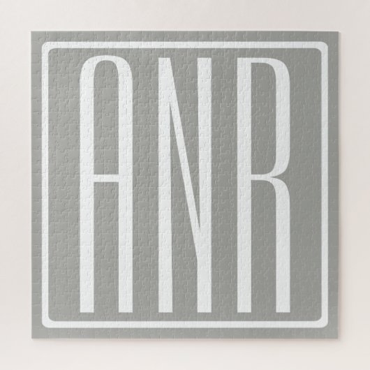 Puzzle Initiales Monogramme | Blanc Sur Gris Clair (Vertical)