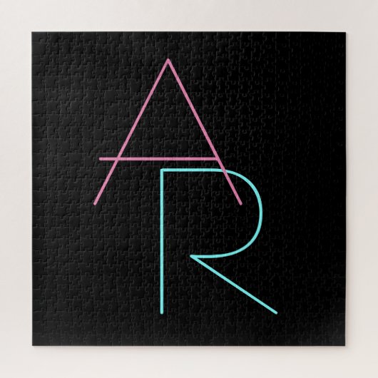 Puzzle Initiales superposées modernes | Rose Turquoise No (Vertical)