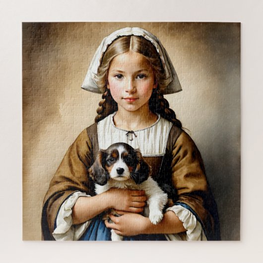Puzzle « Innocence opulente » « Cornelia » Fille au chiot (Vertical)