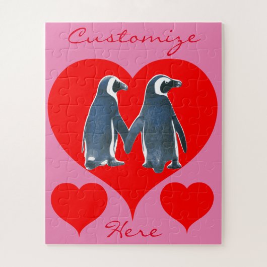 Puzzle Inséparables Penguin Couple Red Hearts Thunder_Cov (Vertical)