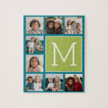 Puzzle Instagram Photo Collage Monogramme - Bleu et chaux<br><div class="desc">Vibrant Green et un riche Arrière - plan bleu Turquoise - Vous pouvez utiliser des photos carré ou selfie pour cette conception. Utilisez 8 photos carrés pour créer un cadeau unique et personnel. Ou vous pouvez garder le chiot hipster et faire un gardien branché. Si vous avez besoin d'ajuster les...</div>