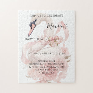 Puzzle Invitation à la baby shower Fille Ruban Rose