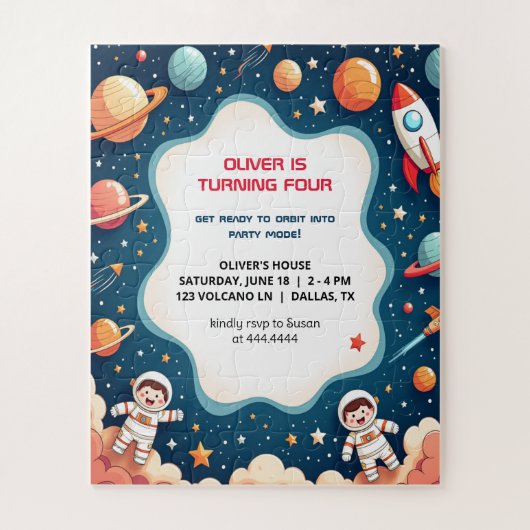 Puzzle Invitation Anniversaire Carte astronaute garçon (Vertical)