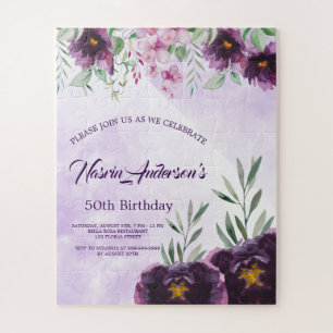 Puzzle Invitation d'anniversaire florale violette élégant