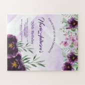Puzzle Invitation d'anniversaire florale violette élégant (Horizontal)