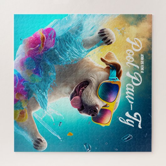 Puzzle Invitation Paw-Ty, Pool Puppy Anniversaire (Horizontal)