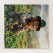 Puzzle Irish Leprechaun Admiring a Gold Coin (Horizontal)