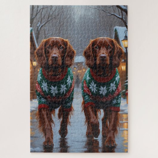 Puzzle Irish Red Setter Dogs Christmas Snow Holiday (Vertical)