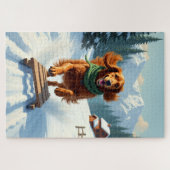 Puzzle Irish Setter Sledding Adventure Christmas Painting (Horizontal)