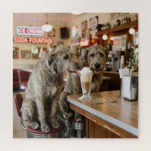 Puzzle Irish Wolfhounds Sharing a Milkshake (Vertical)