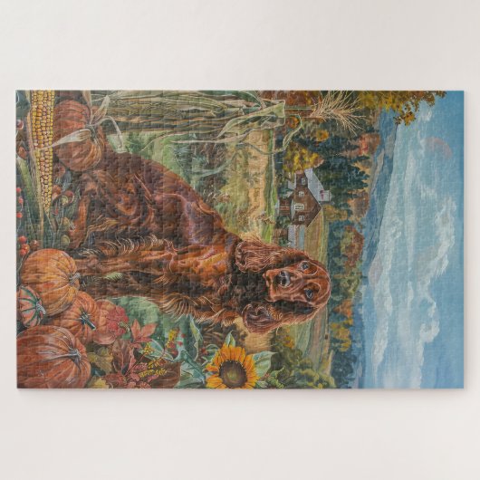 Puzzle Irlandais Red Setter Chien Automne Moisson Thanksg (Horizontal)