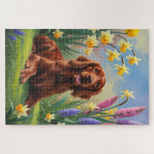 Puzzle Irlandais Red Setter Chien Fleurs de printemps pei (Horizontal)
