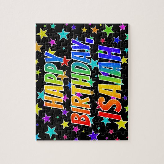 Puzzle "ISAIAH" First Name, Fun "HAPPY BIRTHDAY" (Vertical)