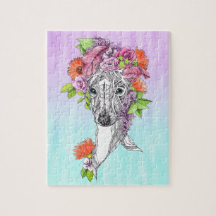Puzzle Italian greyhound whippet dog drawing flowers art