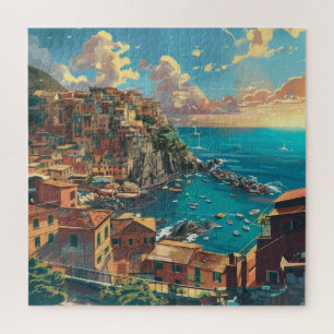 Puzzle Italie Côte avec des falaises et une ville éclairé