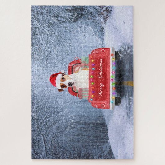 Puzzle Jack Russell Chien en Neige assis à Noël (Vertical)