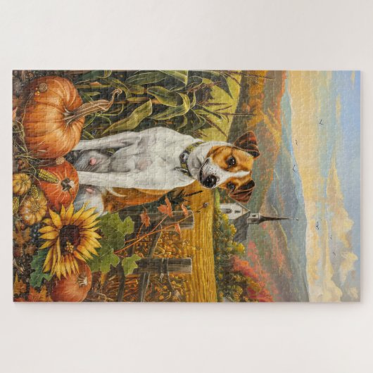 Puzzle Jack Russell Chien Moisson d'automne Thanksgiving (Horizontal)