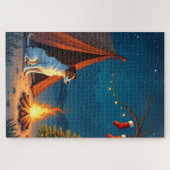 Puzzle Jack Russell Christmas Camping Night Painting (Horizontal)