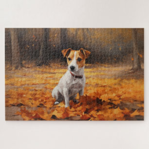 Puzzle Jack Russell dans les feuilles d'automne tombent i