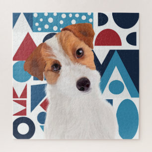 Puzzle Jack Russell Terrier Chien bleu et rouge géométriq