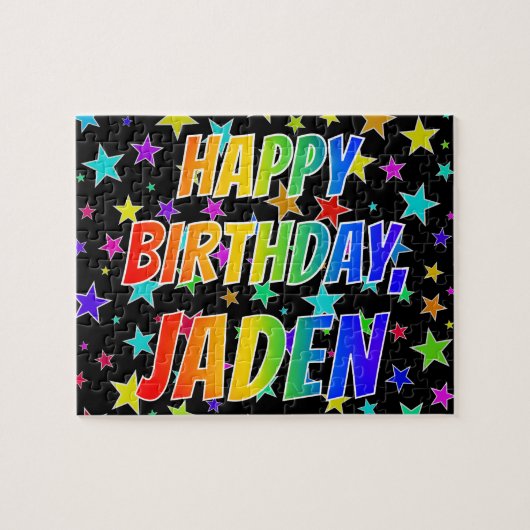Puzzle "JADEN" Prénom, Amusant "HEUREUX ANNIVERSAIRE" (Horizontal)