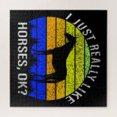 Puzzle J'aime vraiment les chevaux en bleu et jaune (Horizontal)