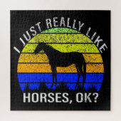 Puzzle J'aime vraiment les chevaux en bleu et jaune (Vertical)