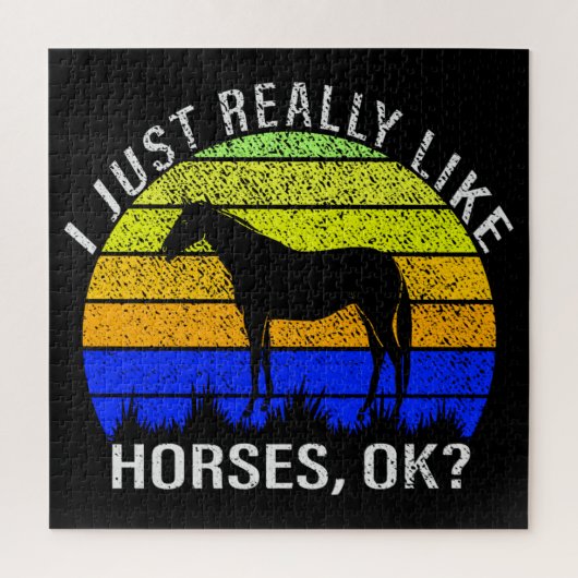 Puzzle J'aime vraiment les chevaux en bleu et jaune (Vertical)