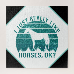 Puzzle J'aime vraiment les chevaux en vert marin