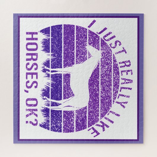 Puzzle J'aime vraiment les chevaux en violet (Horizontal)
