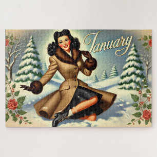 Puzzle Janvier Vintage hiver Brunette Pin up