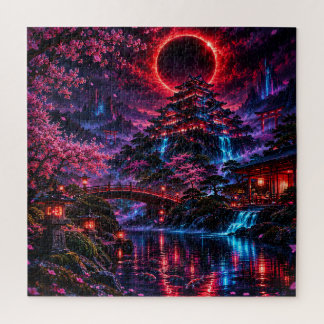 Puzzle Japanese Cyberpunk Castle Poster