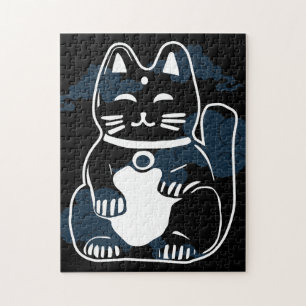 Puzzle Japanese Good Luck Cat with clouds