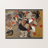 Puzzle Japanese Roosters and Chickens (Horizontal)