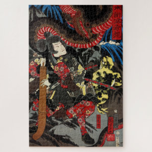 Puzzle Japanese warrior fighting giant snake
