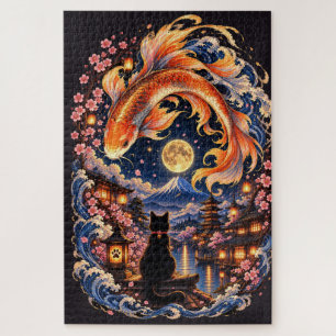 Puzzle Japonais Chat & Poisson Koï Lune