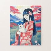 Puzzle Japonaise avec un chat blanc (Vertical)