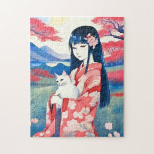 Puzzle Japonaise avec un chat blanc